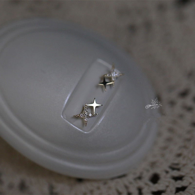 925 Sterling Silver Micro Crystal Pointed Star Studs