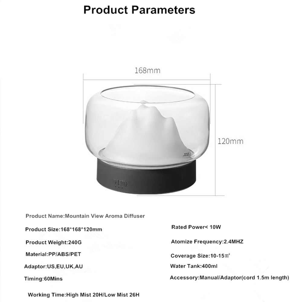 Mountain View Diffuser with Warm Color Led Light Humidifier