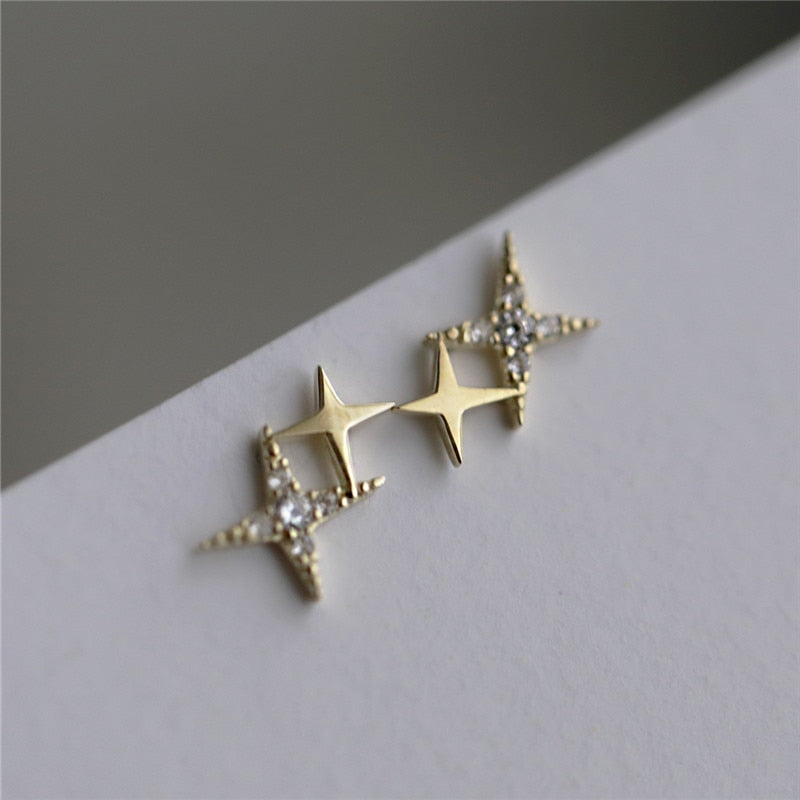 925 Sterling Silver Micro Crystal Pointed Star Studs