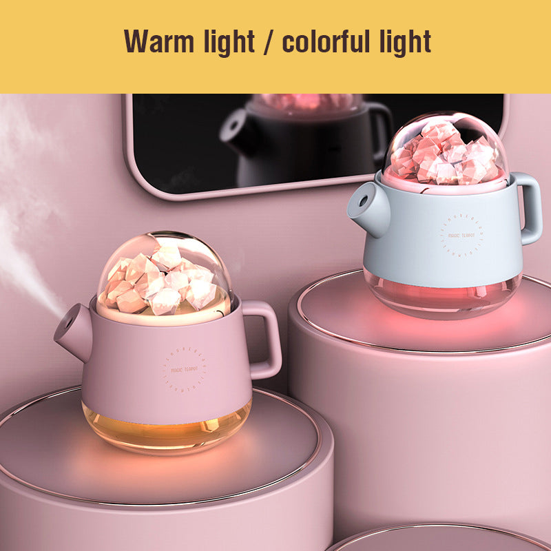 Portable Crystal Aromatheraphy Teapot Humidifier with LED Lamp