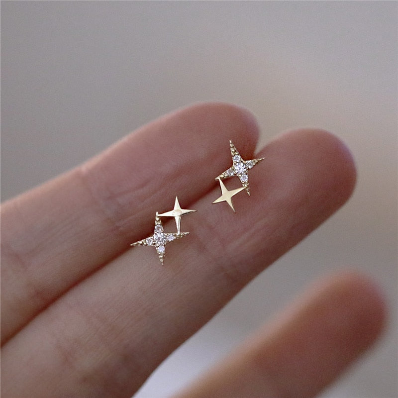 925 Sterling Silver Micro Crystal Pointed Star Studs