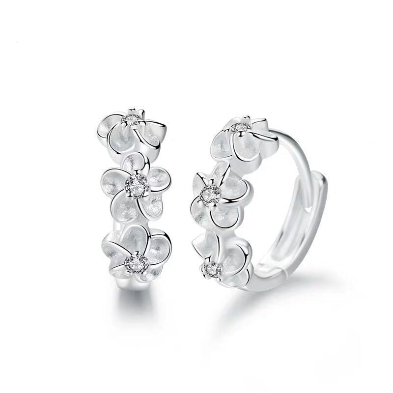 925 Sterling Silver Small Flower Round Earrings