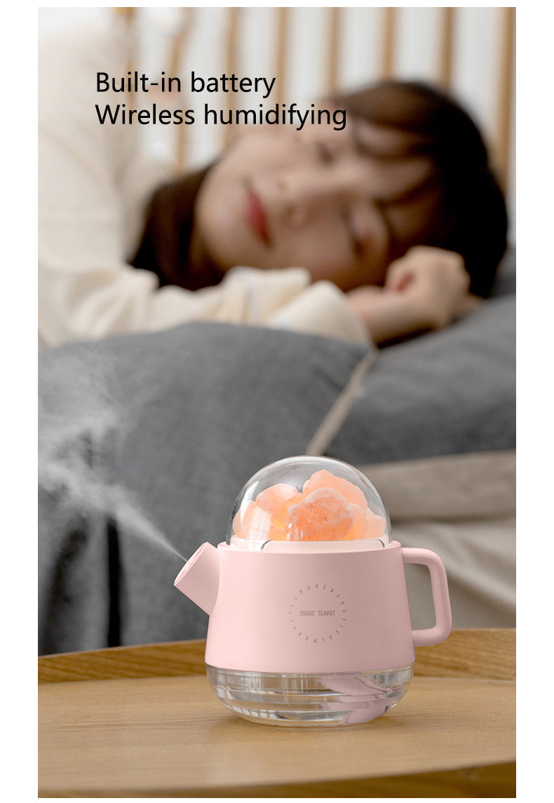 Portable Crystal Aromatheraphy Teapot Humidifier with LED Lamp