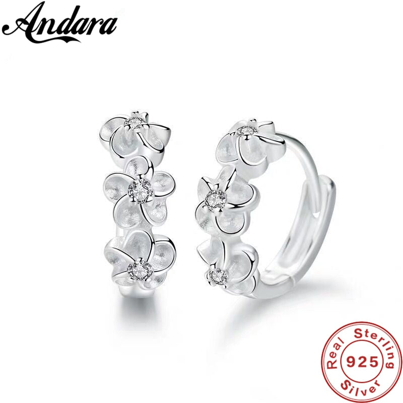 925 Sterling Silver Small Flower Round Earrings